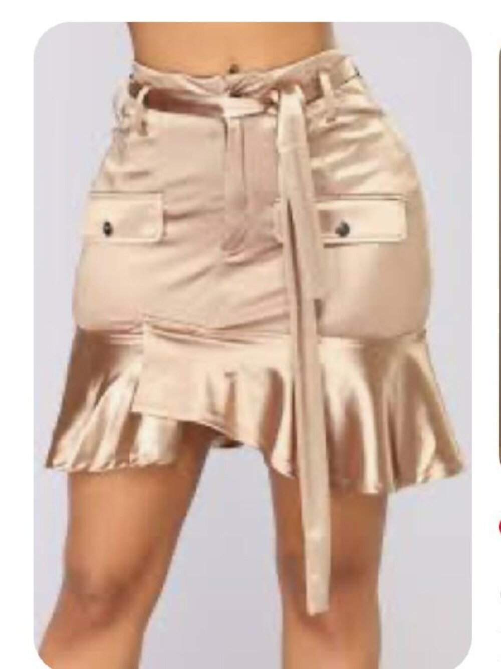 "Miss All That" Gold Satin Ruffle Mini Skirt-Size M